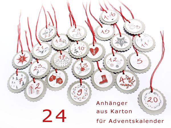 Adventskalender 24 Anhänger Papier